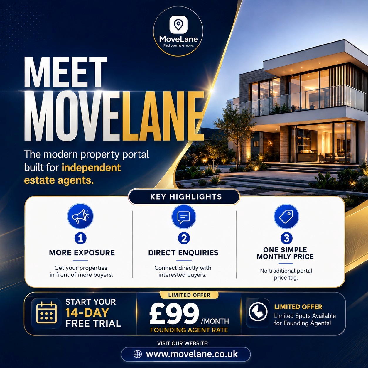 MoveLane founding agent offer – £99 per month with a 14-day free trial.